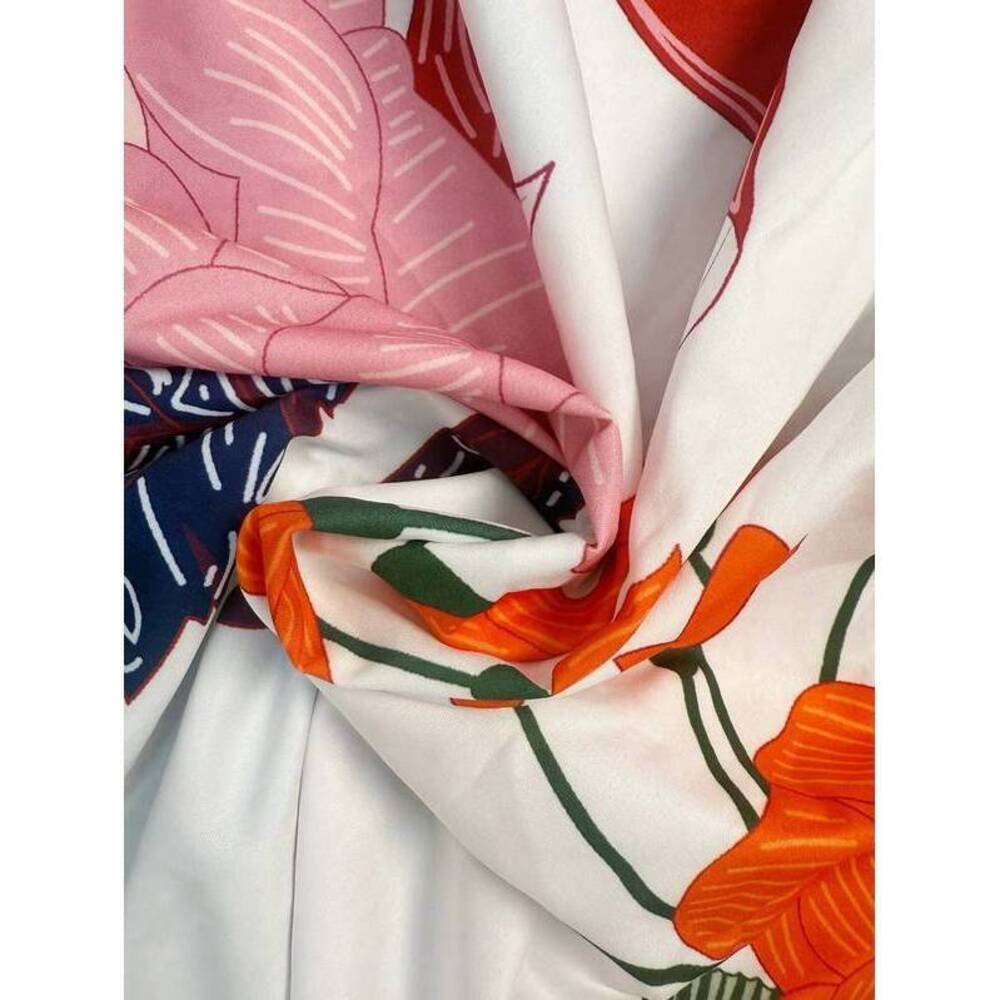 Spring And Summer New Artistic Floral Print Skirt, Light Purple Satin High-Waist - Picture 4 of 4